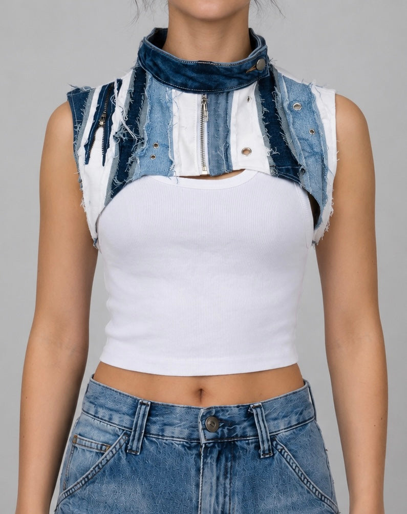 Handgenähtes Cropped Denim Top aus recyceltem Jeans (Pre-Order)