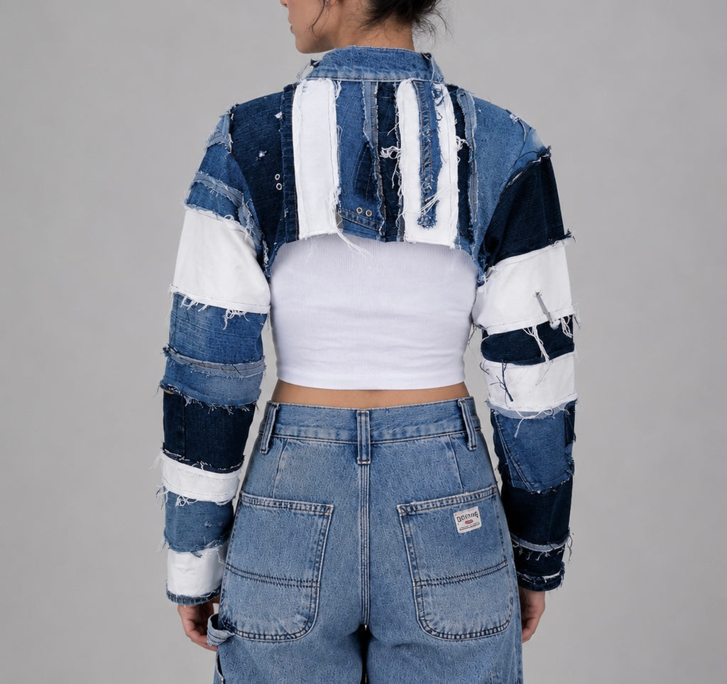 Hand-sewn Cropped Jacket from Recycled Denim (Pre-Order)