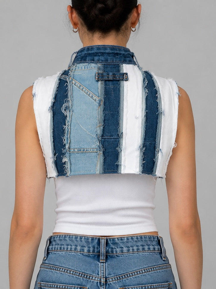 Hand-sewn Cropped Denim Top made from recycled jeans (Pre-Order)