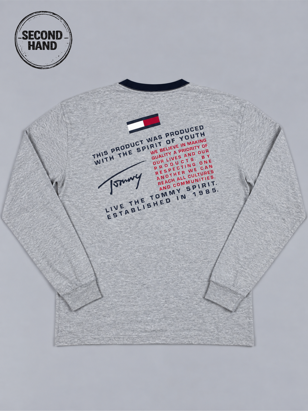 Tommy Hilfiger Langarmshirt in Grau meliert  Backprint XXL - second hand