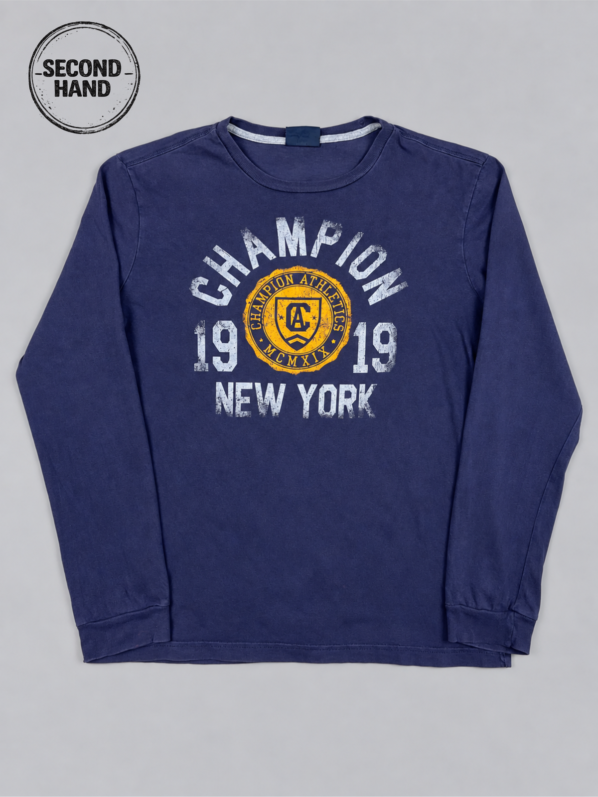 Champion Langarmshirt in Dunkelblau mit Frontprint S / M - second hand