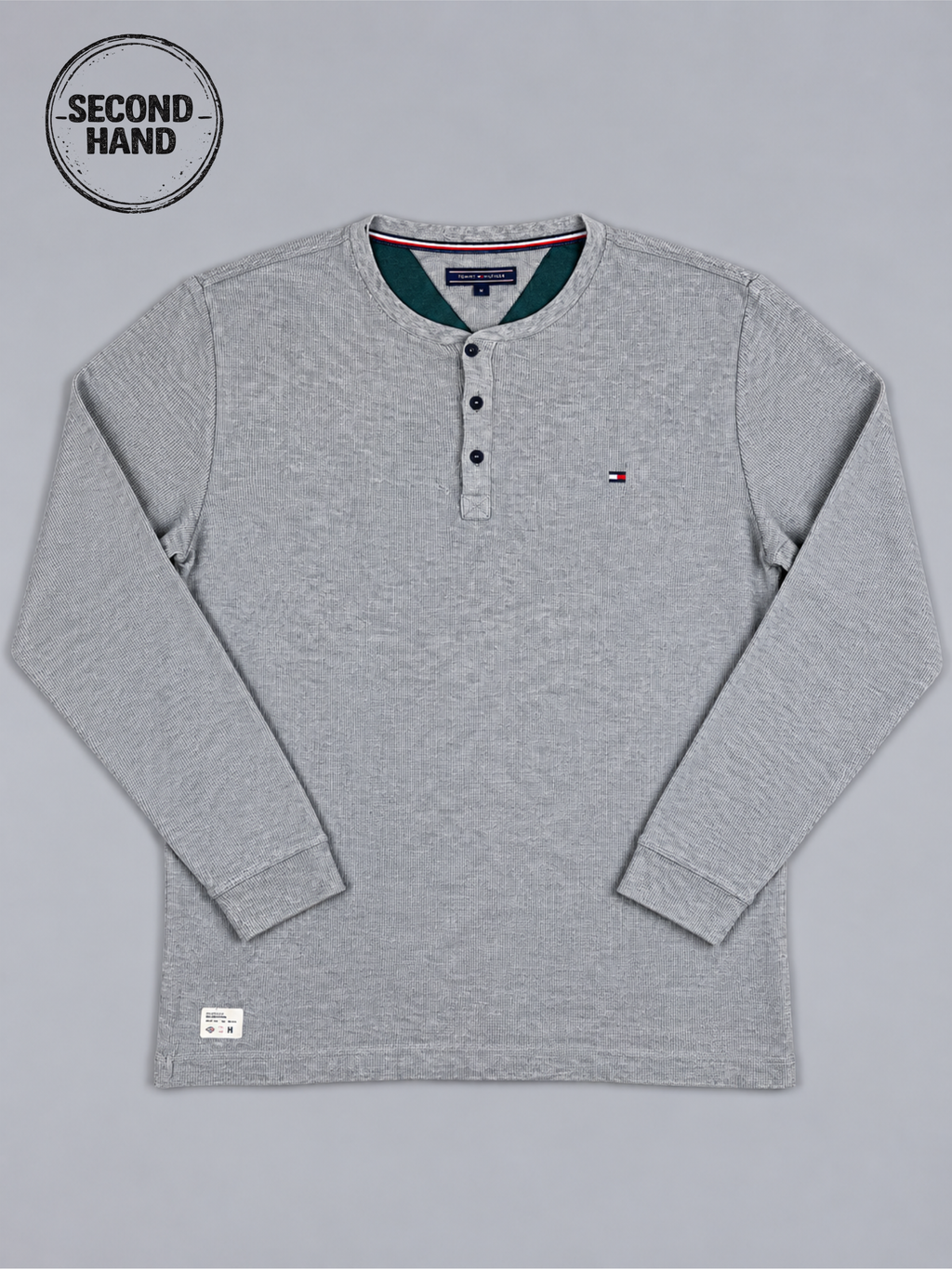 Tommy Hilfiger Henley-Langarmshirt in Grau M - second hand