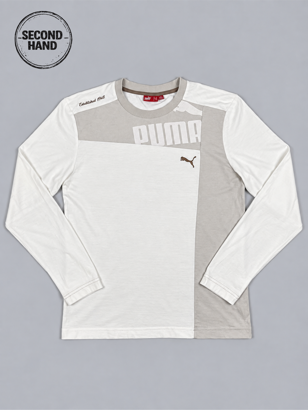PUMA Langarmshirt in Creme und Beige M - second hand