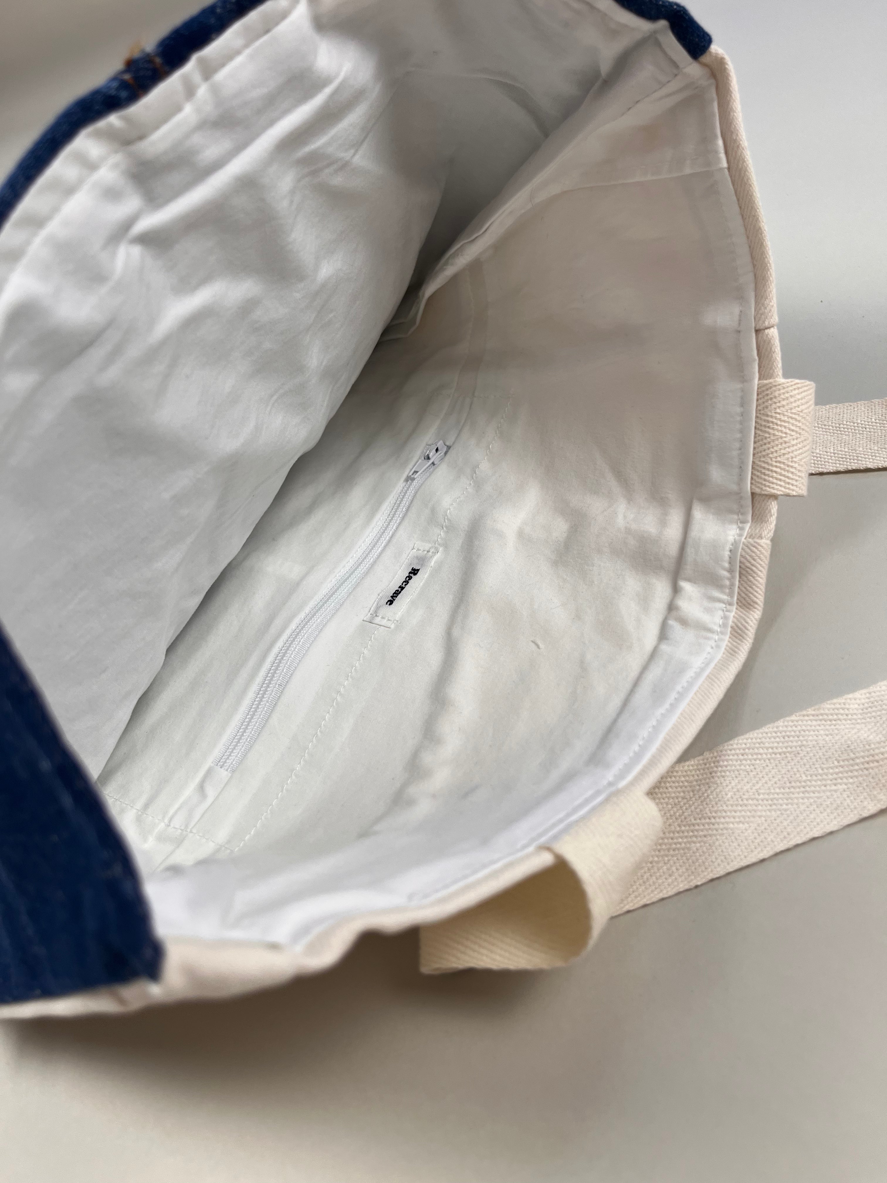 Upcycled Denim Tote Bag blau/weiß– recrave originals