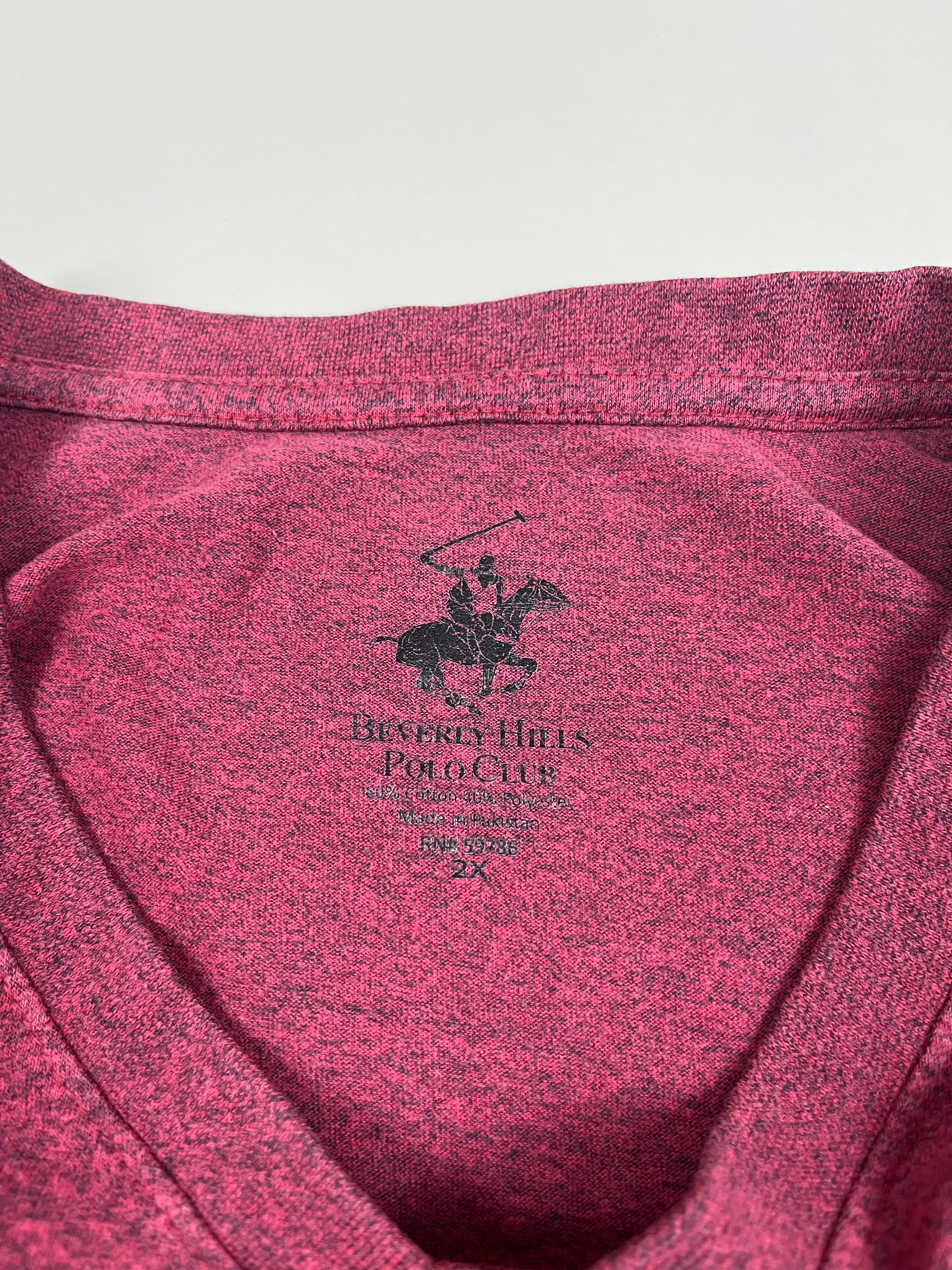 T-Shirt Bordeauxrotes V-Neck Beverly Hills XXL - second hand