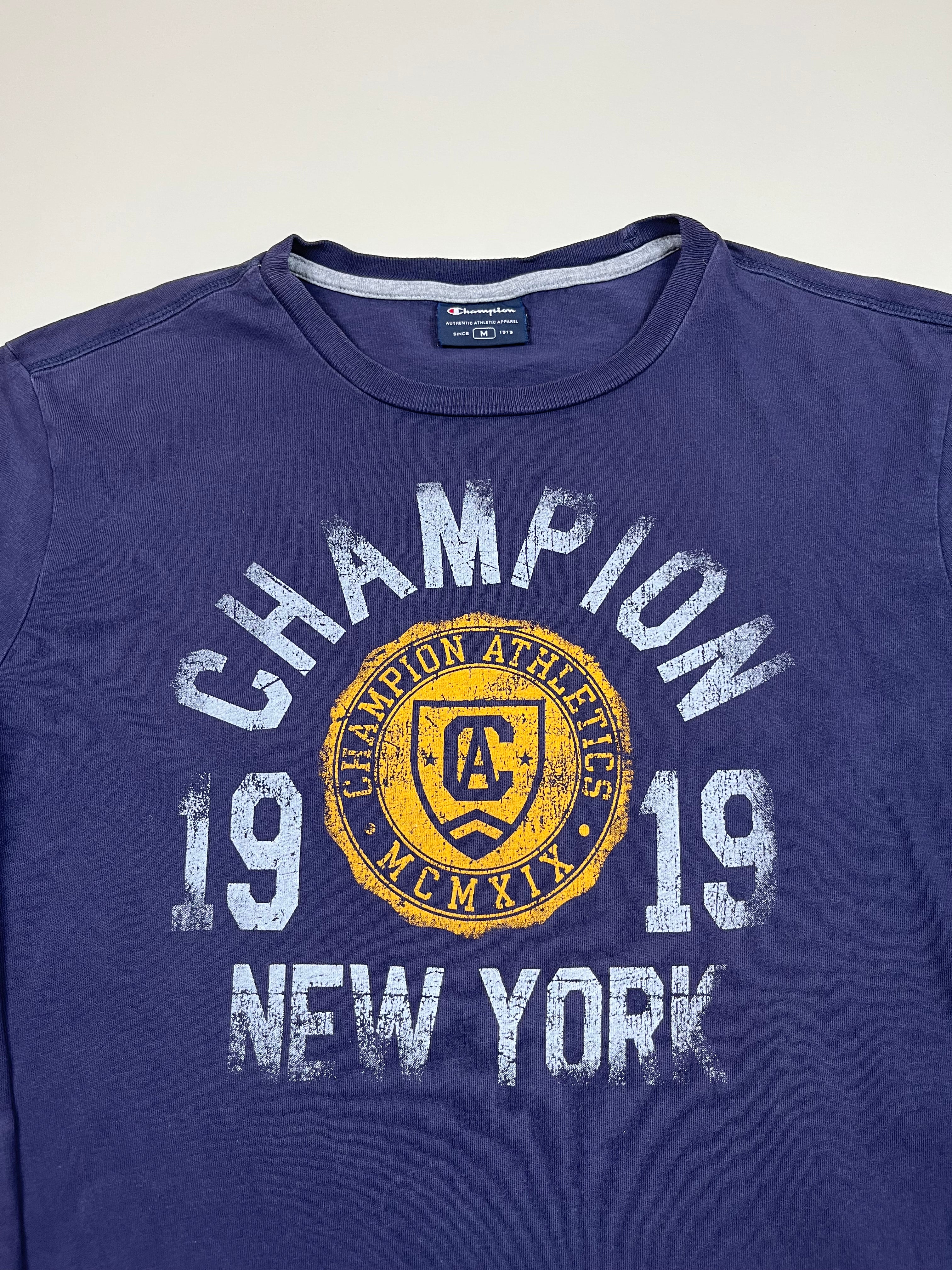 Champion Langarmshirt in Dunkelblau mit Frontprint S / M - second hand